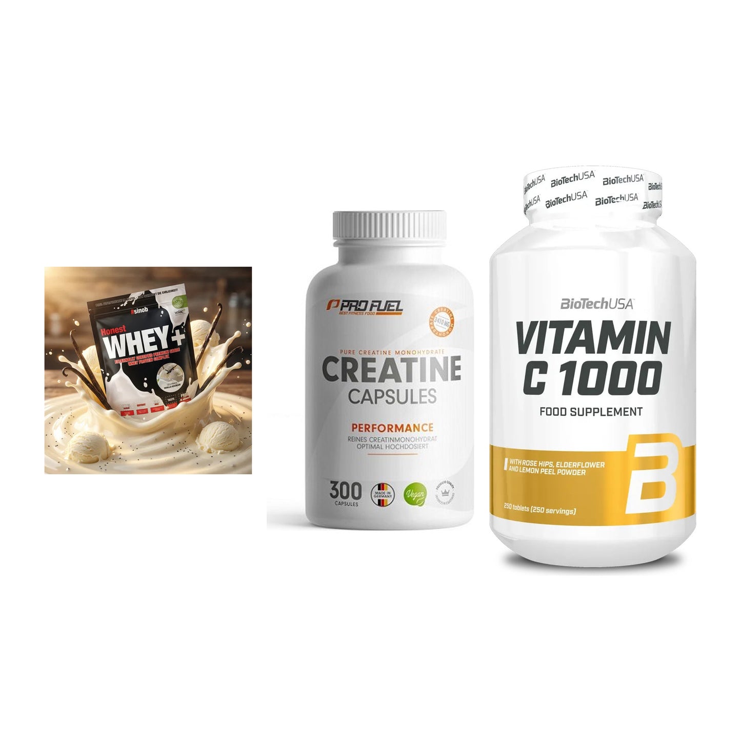 Einsteiger-Set: Sinob Honest + ProFuel Creatine + BioTech Vitamin – alle enthaltenen Artikel