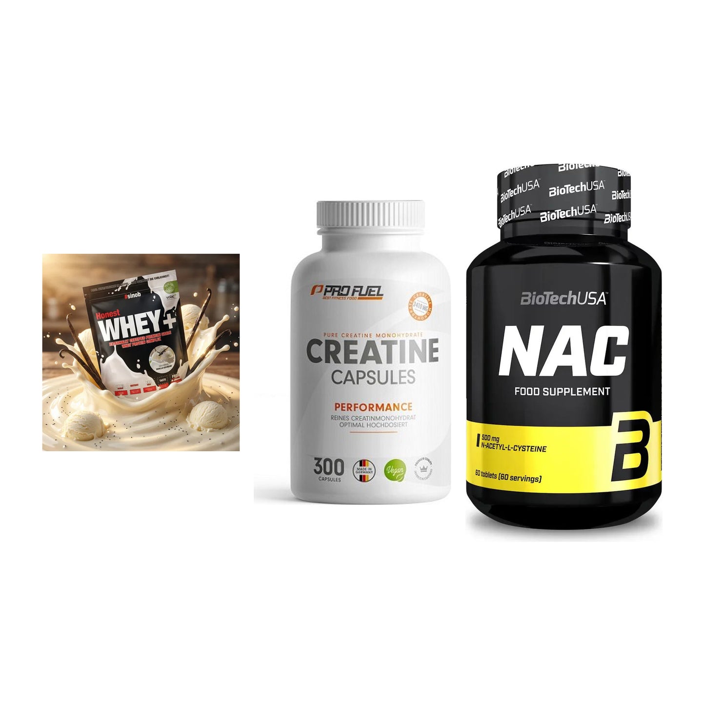 Einsteiger-Set: Sinob Honest + ProFuel Creatine + BioTech NAC – alle enthaltenen Artikel