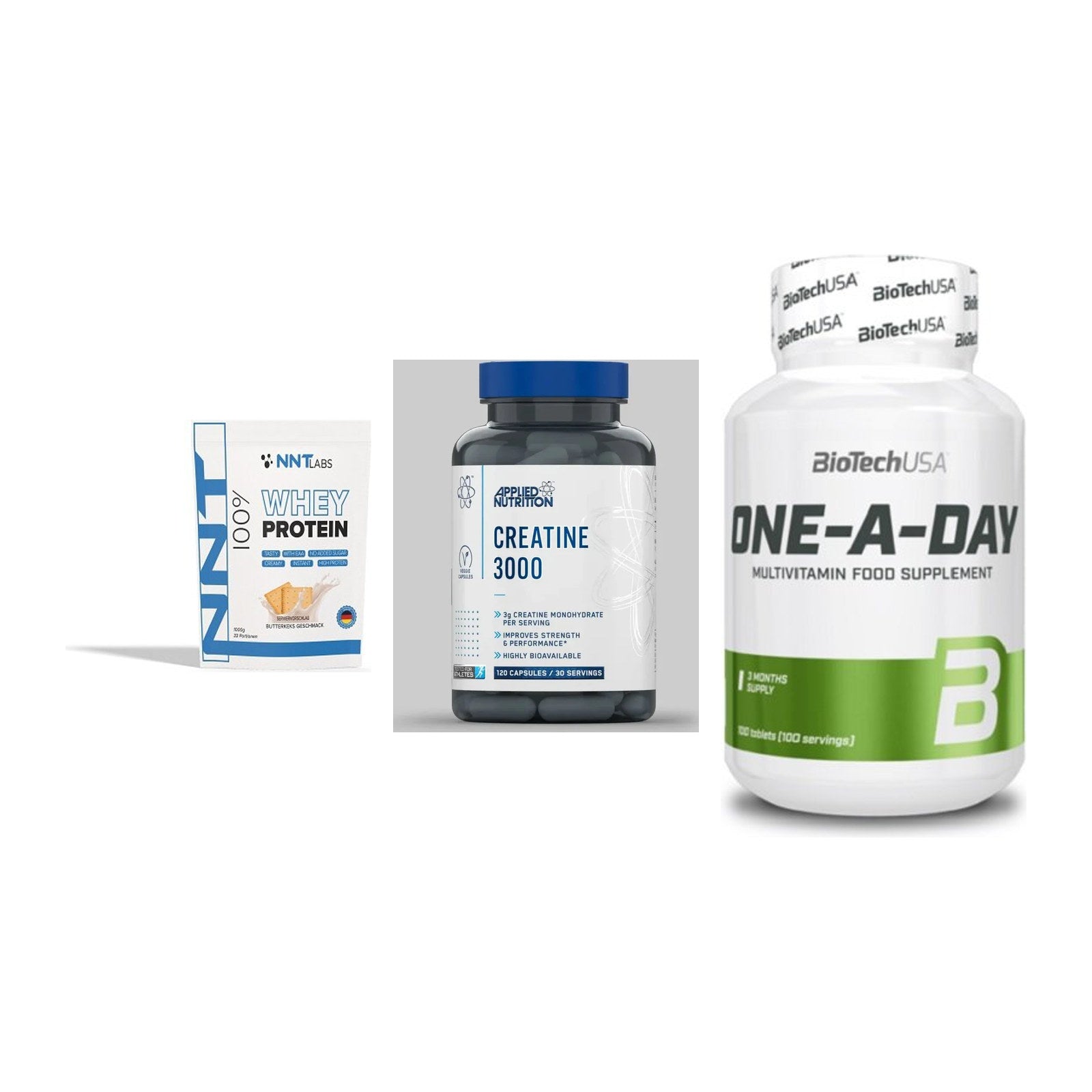 Einsteiger-Set: NNT Whey + Applied Nutritio + BioTech One A – alle enthaltenen Artikel