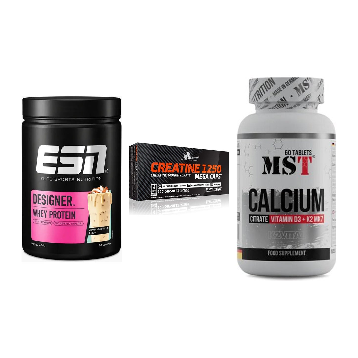 Einsteiger-Set: ESN Designer + Olimp Creatine + MST Calcium – alle enthaltenen Artikel