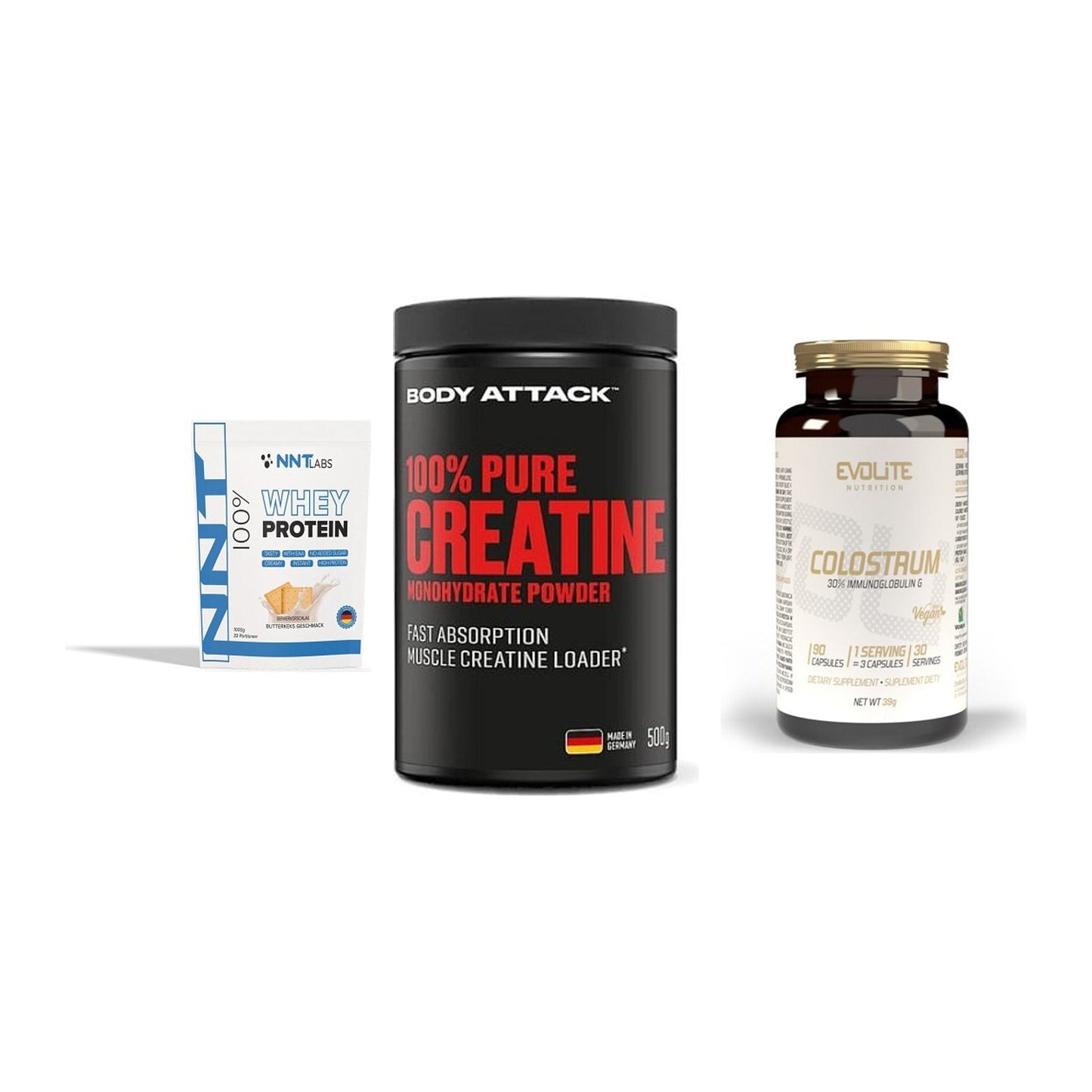Einsteiger-Set: NNT Whey + Body Attack 100% + Evolite Nutritio – alle enthaltenen Artikel