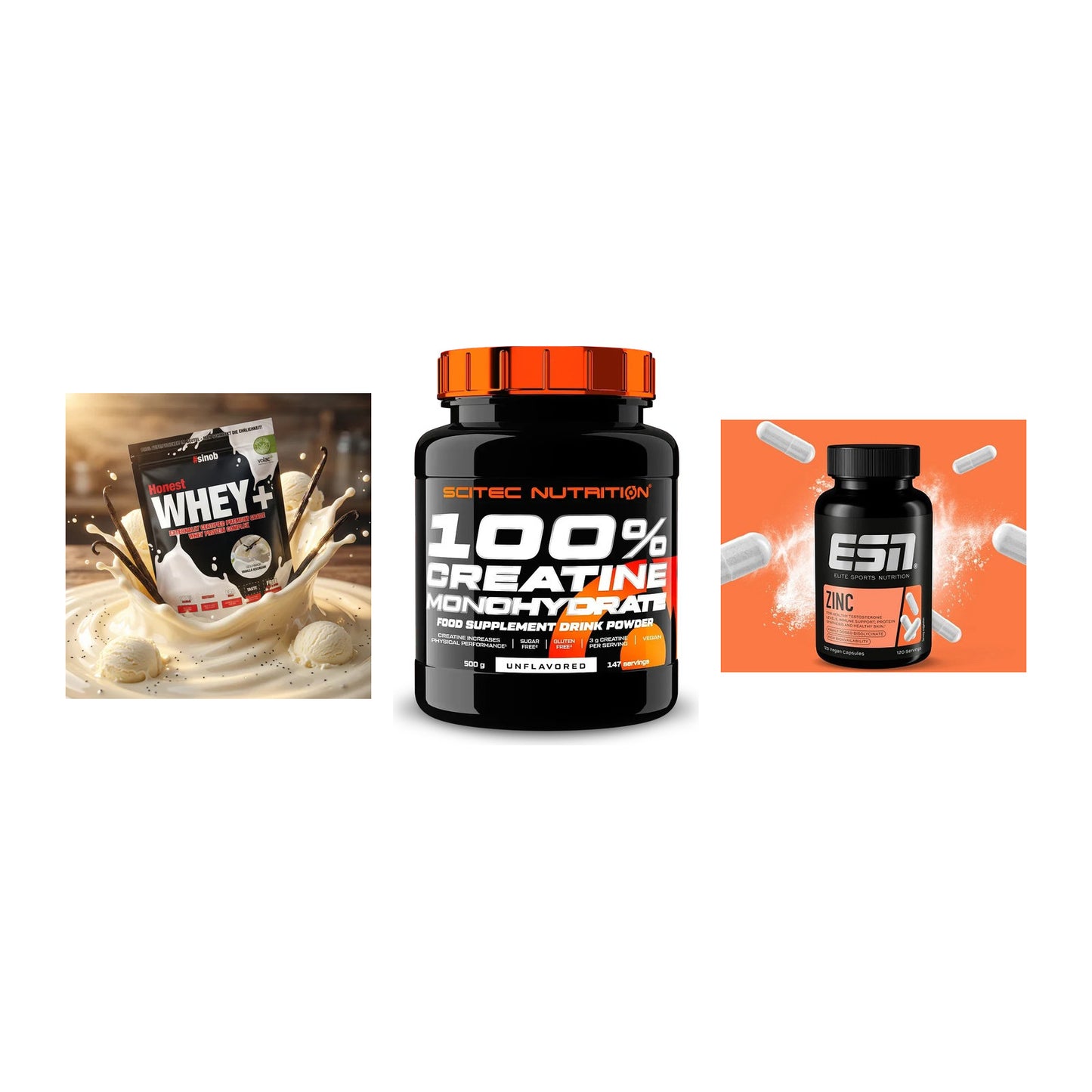 Einsteiger-Set: Sinob Honest + Scitec Creatine + ESN Zinc – alle enthaltenen Artikel