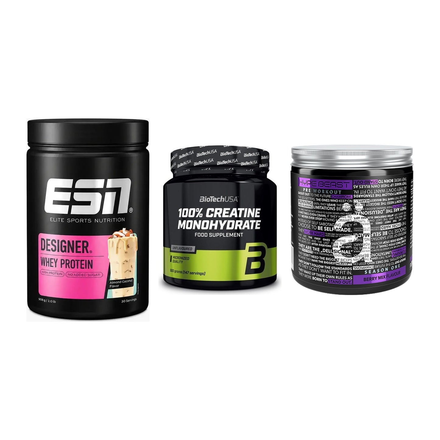 Einsteiger-Set: ESN Designer + BioTech Creatine + Nanosupps Hype – alle enthaltenen Artikel