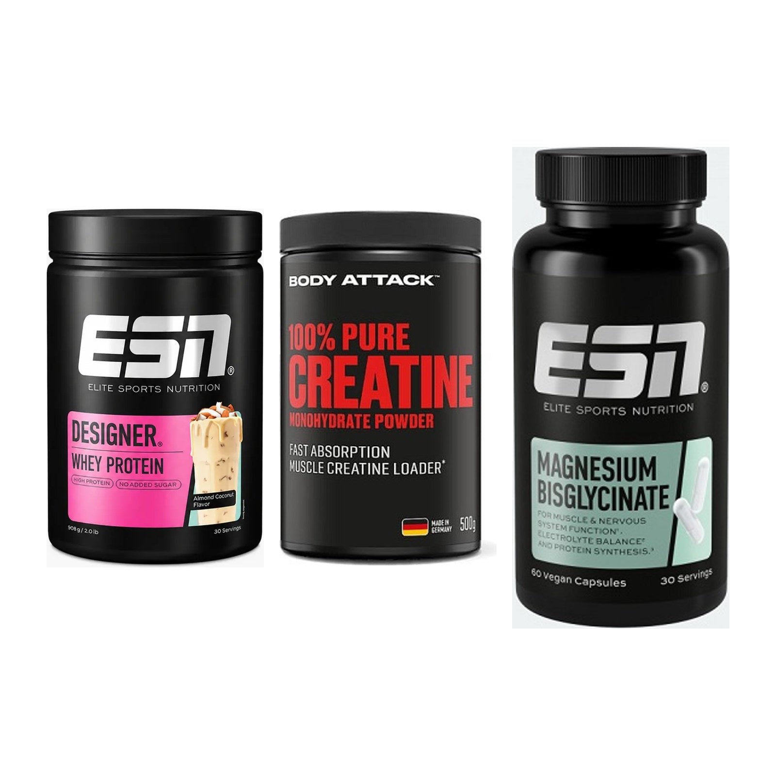 Einsteiger-Set: ESN Designer + Body Attack 100% + ESN Magnesium – alle enthaltenen Artikel