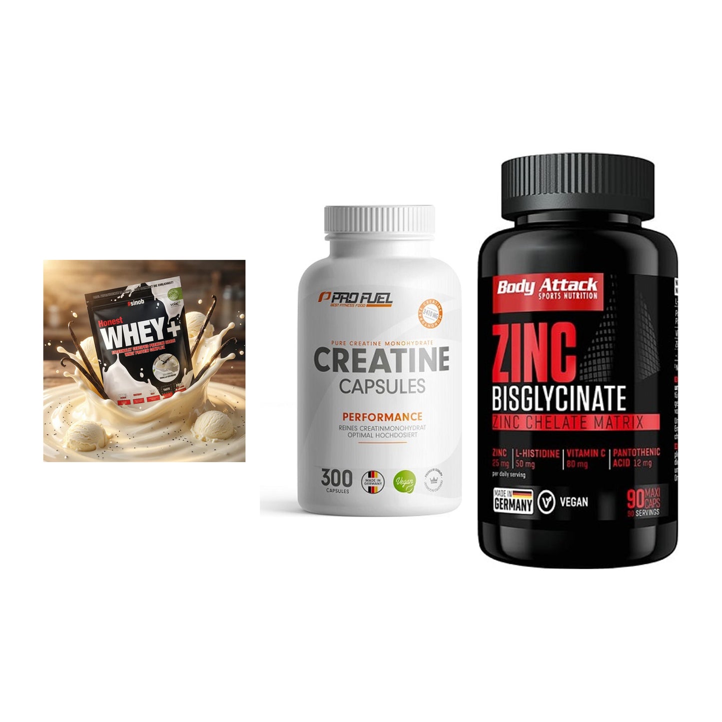 Einsteiger-Set: Sinob Honest + ProFuel Creatine + Body Attack Zink – alle enthaltenen Artikel