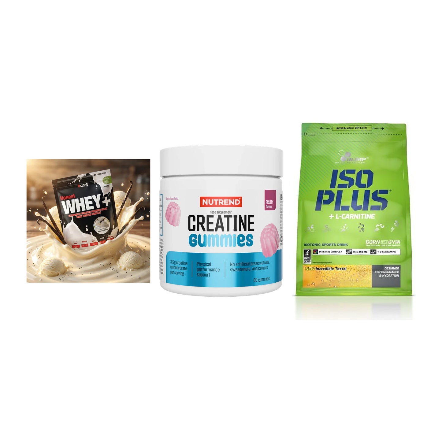 Einsteiger-Set: Sinob Honest + Nutrend Creatine + Olimp Iso Plus – alle enthaltenen Artikel