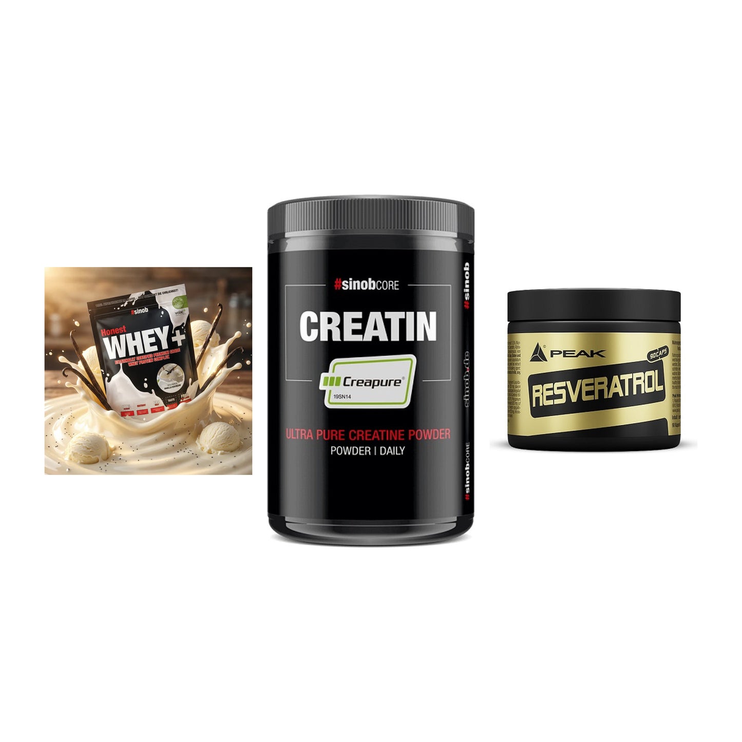 Einsteiger-Set: Sinob Honest + Sinob Creatin + Peak Resveratrol – alle enthaltenen Artikel