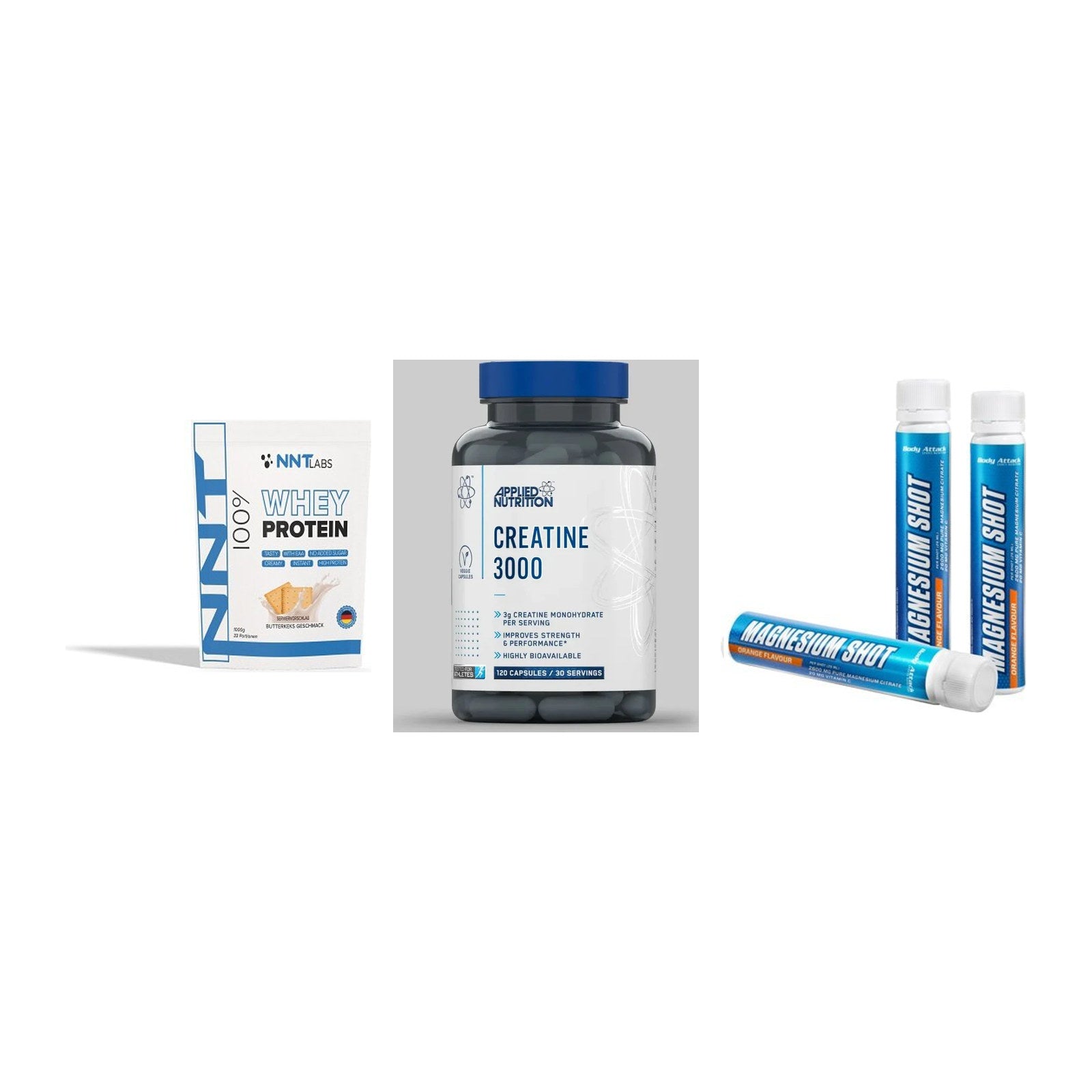 Einsteiger-Set: NNT Whey + Applied Nutritio + Body Attack – alle enthaltenen Artikel
