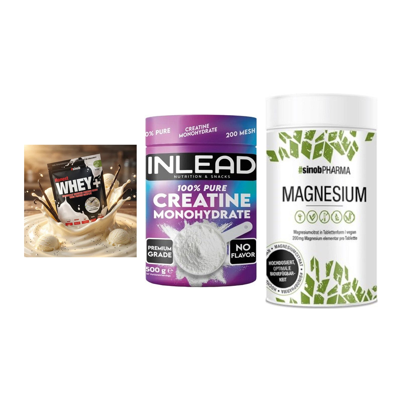 Einsteiger-Set: Sinob Honest + INLEAD Creatine + Sinob Magnesium – alle enthaltenen Artikel