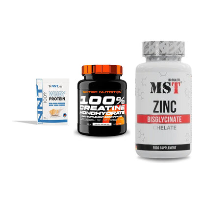 Einsteiger-Set: NNT Whey + Scitec Creatine + MST Zinc Chelate – alle enthaltenen Artikel