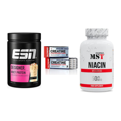Einsteiger-Set: ESN Designer + Nutrend Creatine + MST Niacin – alle enthaltenen Artikel