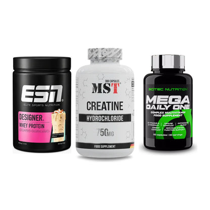 Einsteiger-Set: ESN Designer + MST Creatine HCL + Scitec Mega – alle enthaltenen Artikel