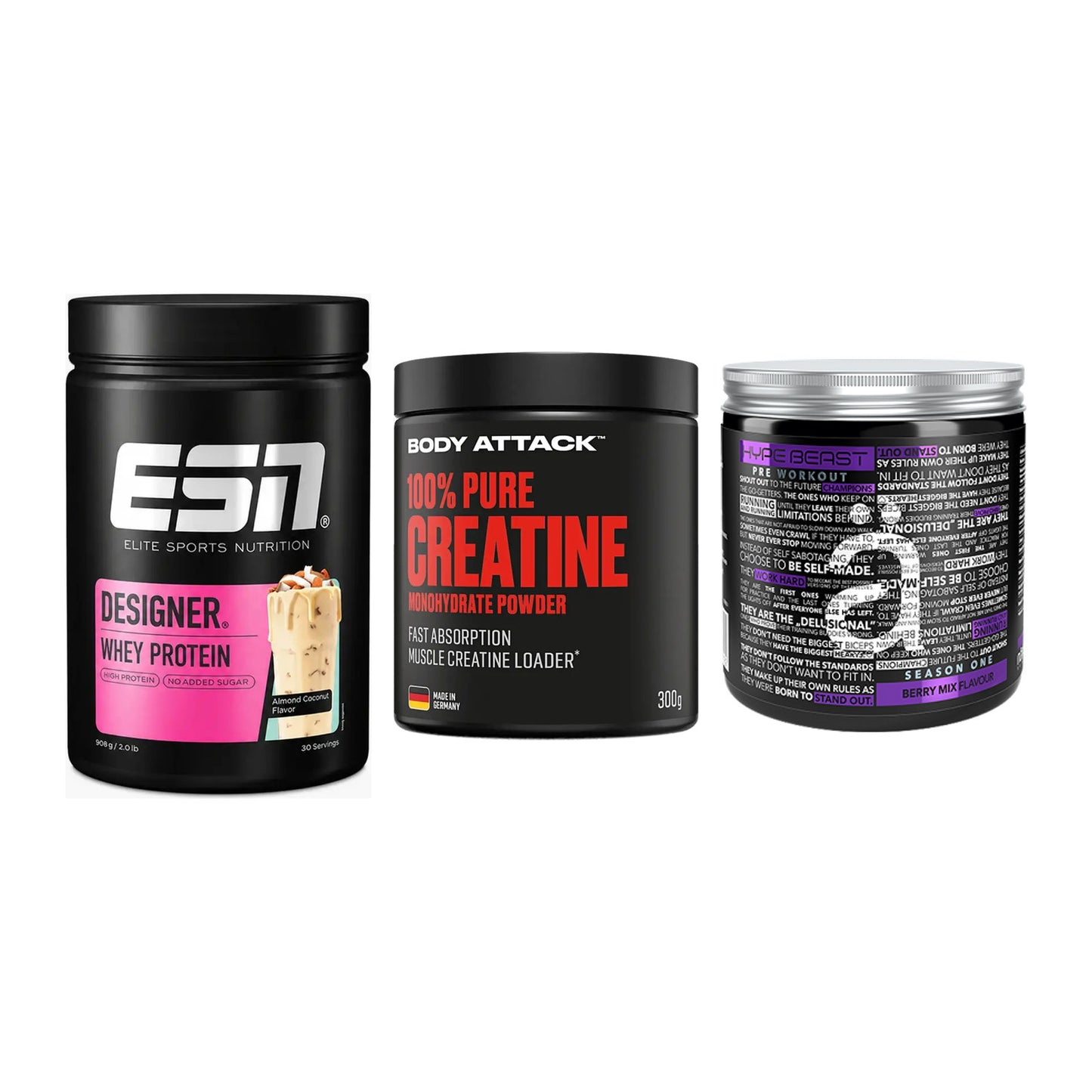 Einsteiger-Set: ESN Designer + Body Attack 100% + Nanosupps Hype – alle enthaltenen Artikel