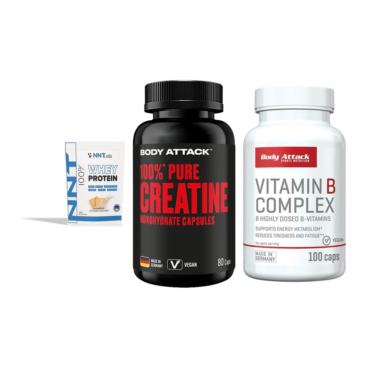 Einsteiger-Set: NNT Whey + Body Attack 100% + Body Attack – alle enthaltenen Artikel