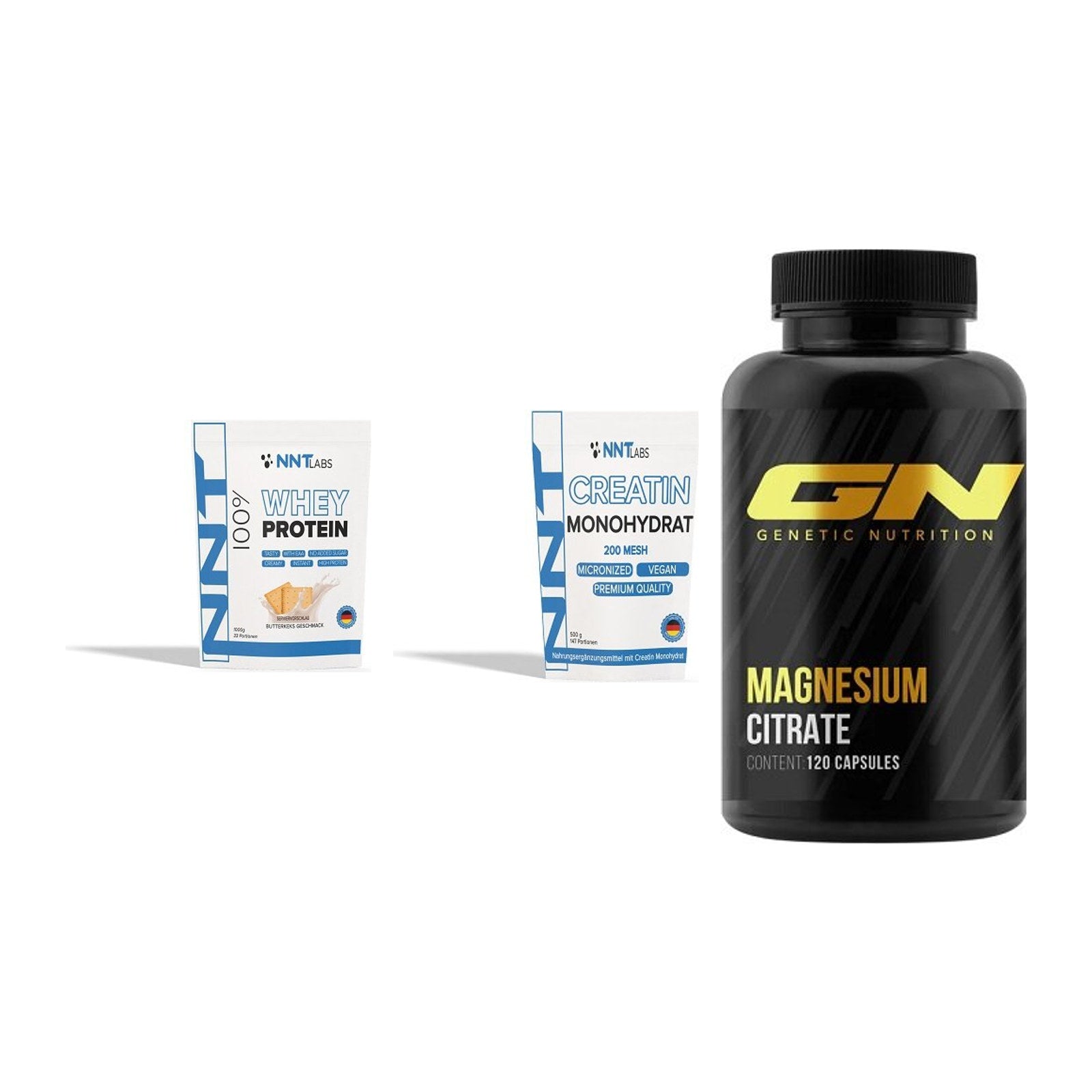 Einsteiger-Set: NNT Whey + NNT Creatin + GN Magnesium – alle enthaltenen Artikel