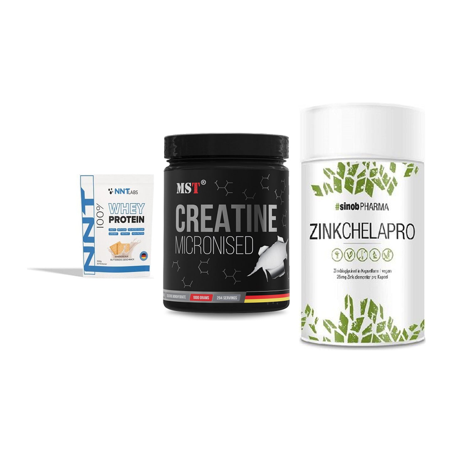 Einsteiger-Set: NNT Whey + MST Creatin + Sinob Zink – alle enthaltenen Artikel