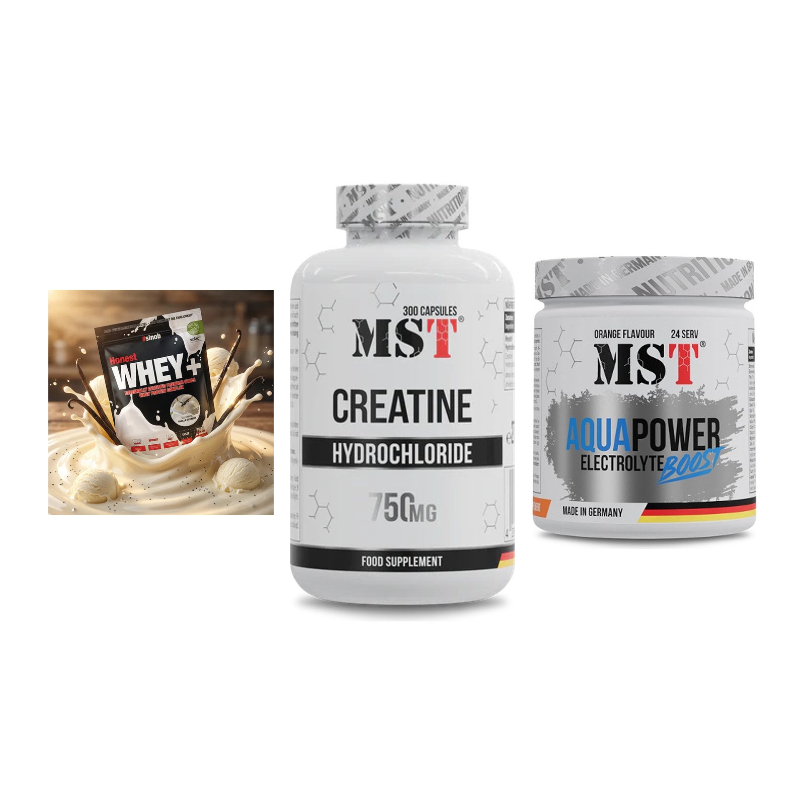 Einsteiger-Set: Sinob Honest + MST Creatine HCL + MST Aqua Power – alle enthaltenen Artikel