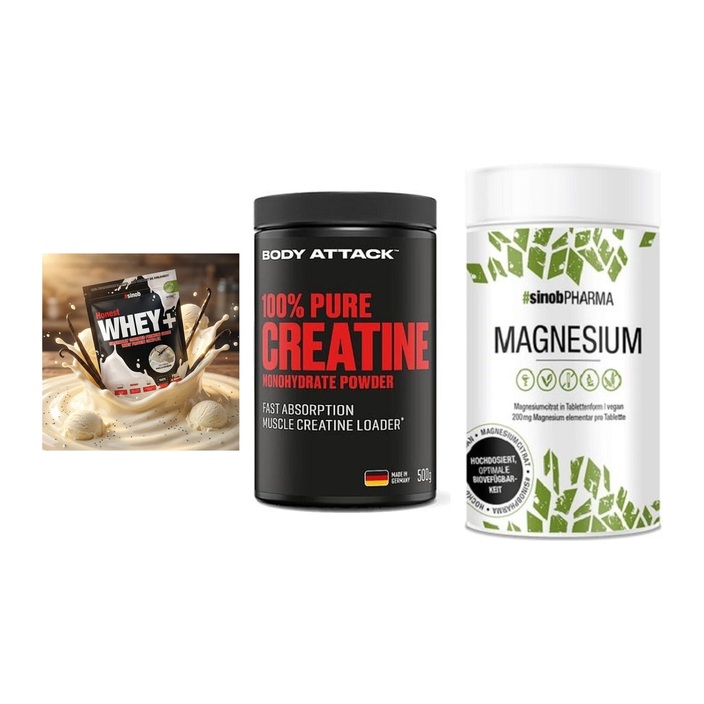 Einsteiger-Set: Sinob Honest + Body Attack 100% + Sinob Magnesium – alle enthaltenen Artikel