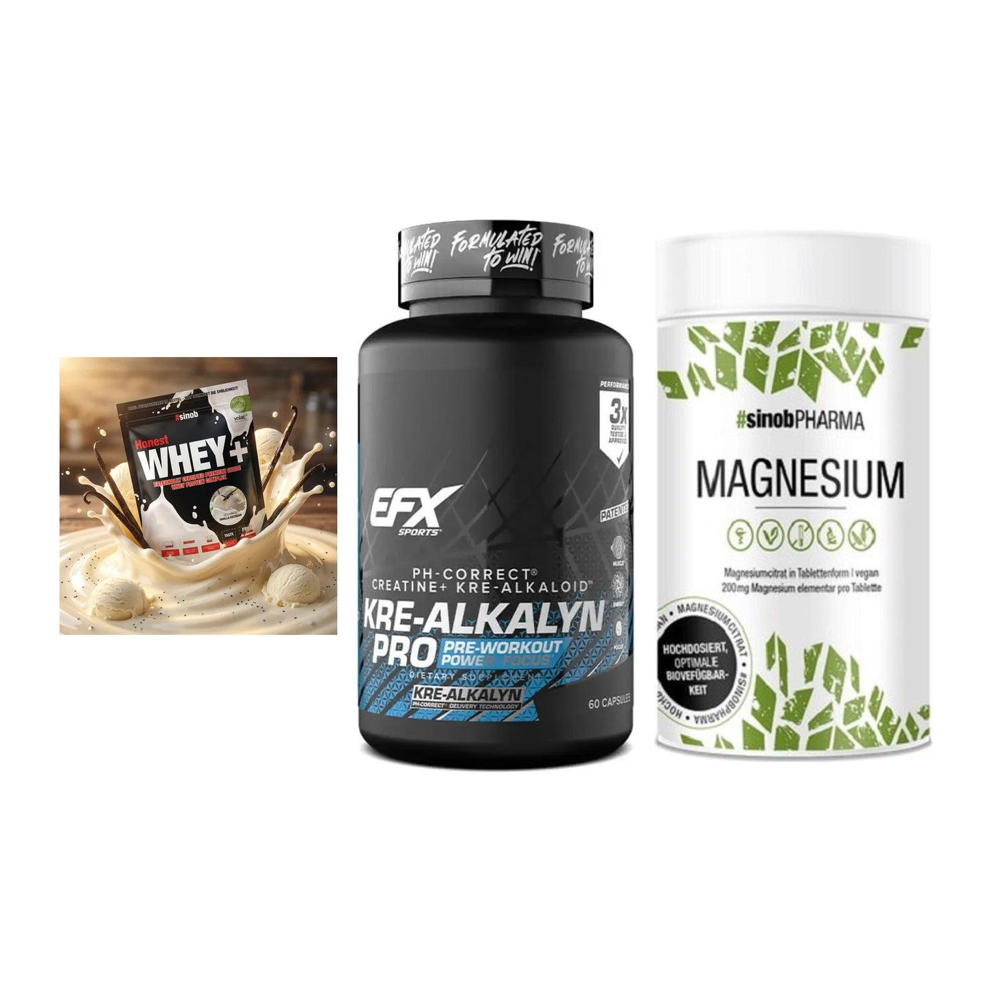 Einsteiger-Set: Sinob Honest + EFX Kre-Alkalyn + Sinob Magnesium – alle enthaltenen Artikel