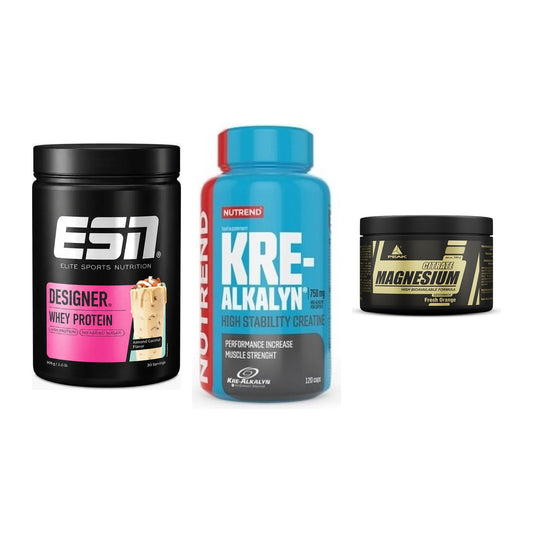 Einsteiger-Set: ESN Designer + Nutrend Kre-Alka + Peak Magnesium – alle enthaltenen Artikel
