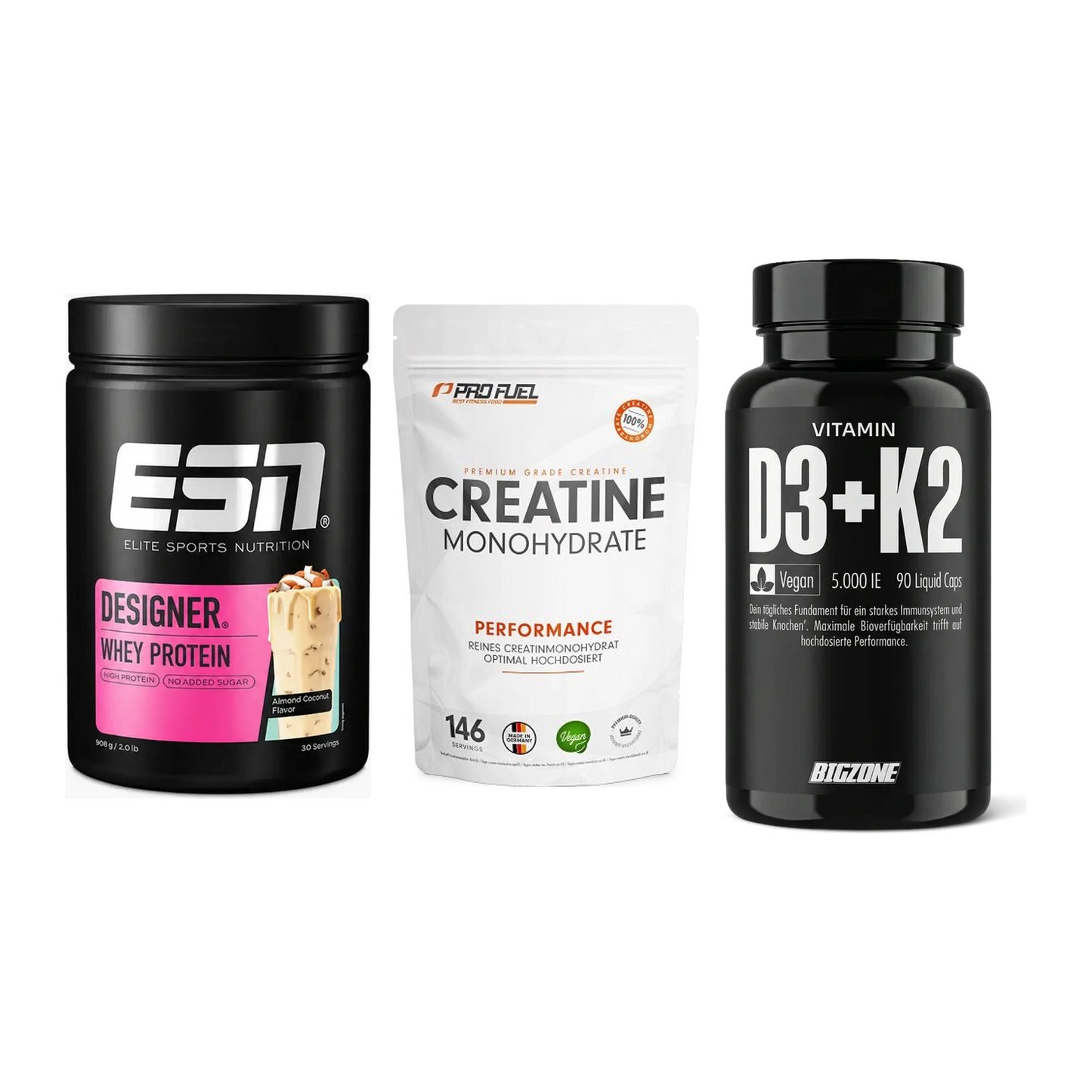 Einsteiger-Set: ESN Designer + ProFuel Creatine + Big Zone Vitamin – alle enthaltenen Artikel