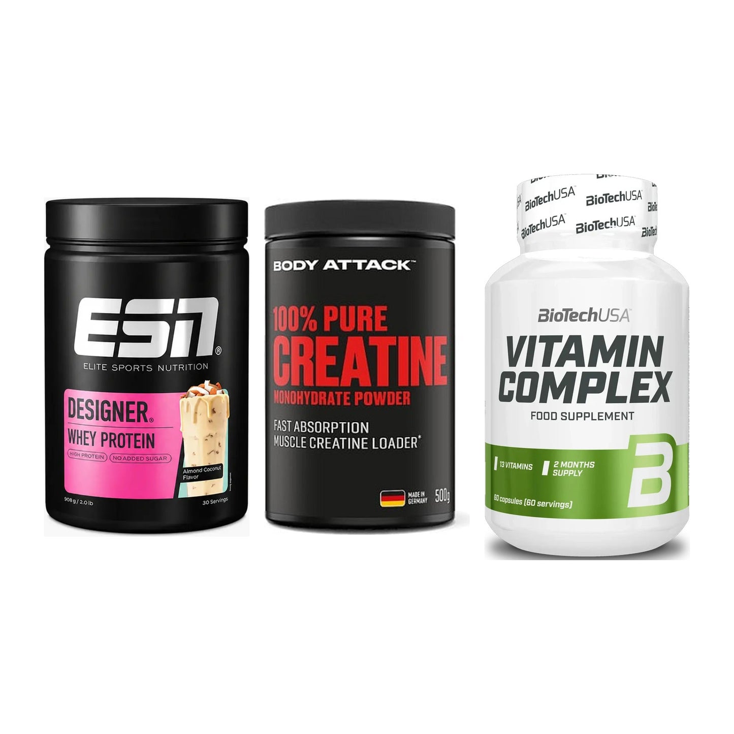 Einsteiger-Set: ESN Designer + Body Attack 100% + BioTech Vitamin – alle enthaltenen Artikel