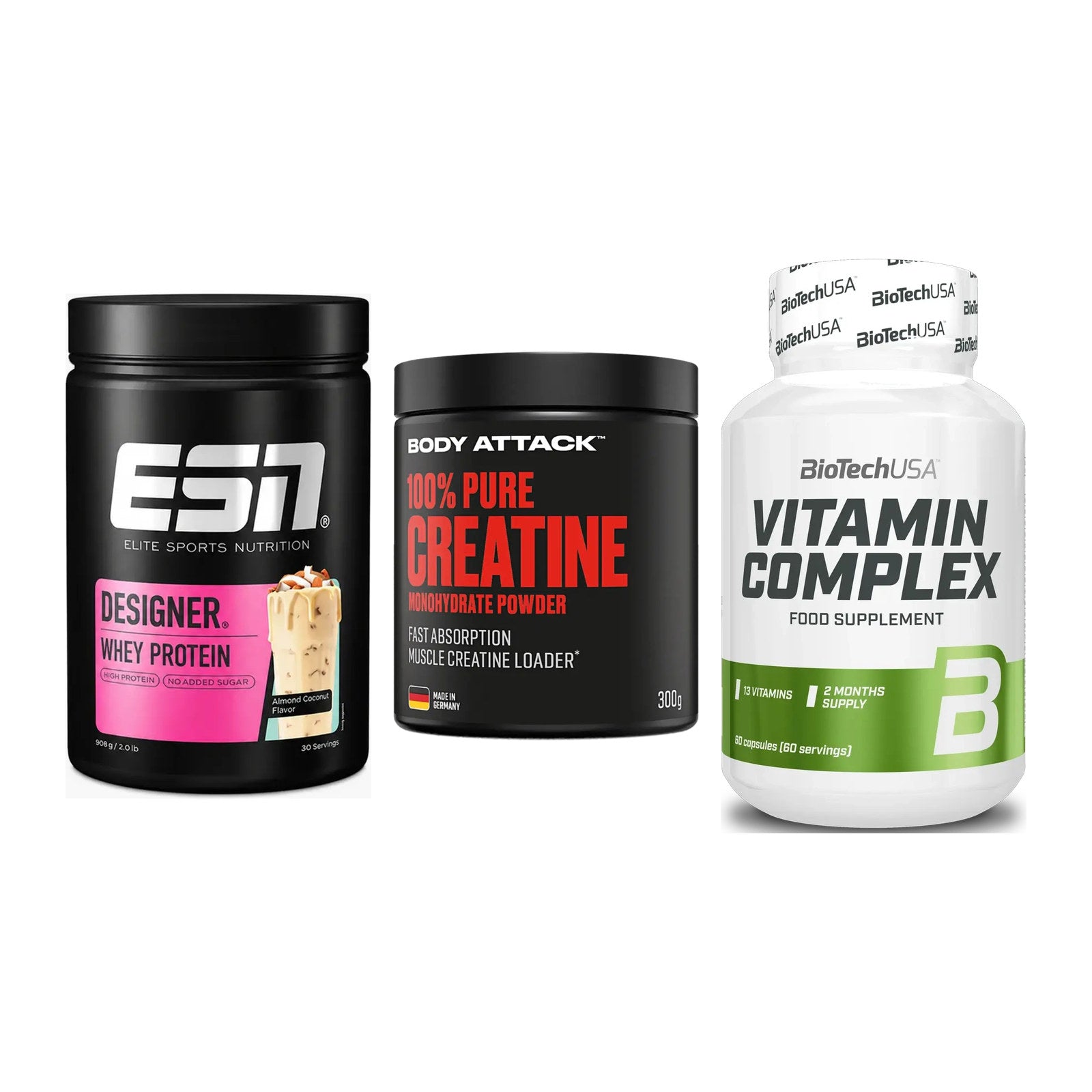Einsteiger-Set: ESN Designer + Body Attack 100% + BioTech Vitamin – alle enthaltenen Artikel