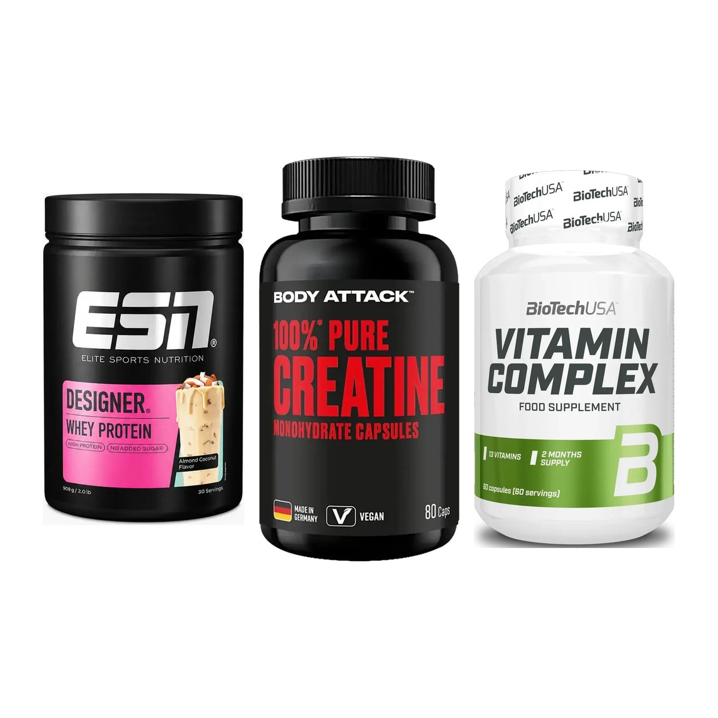Einsteiger-Set: ESN Designer + Body Attack 100% + BioTech Vitamin – alle enthaltenen Artikel