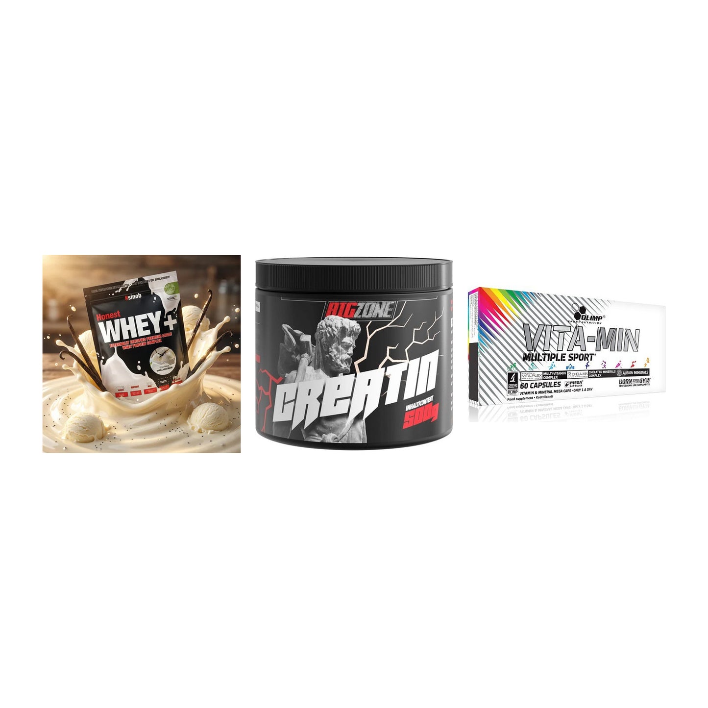 Einsteiger-Set: Sinob Honest + Big Zone Creatin + Olimp Vita-Min – alle enthaltenen Artikel