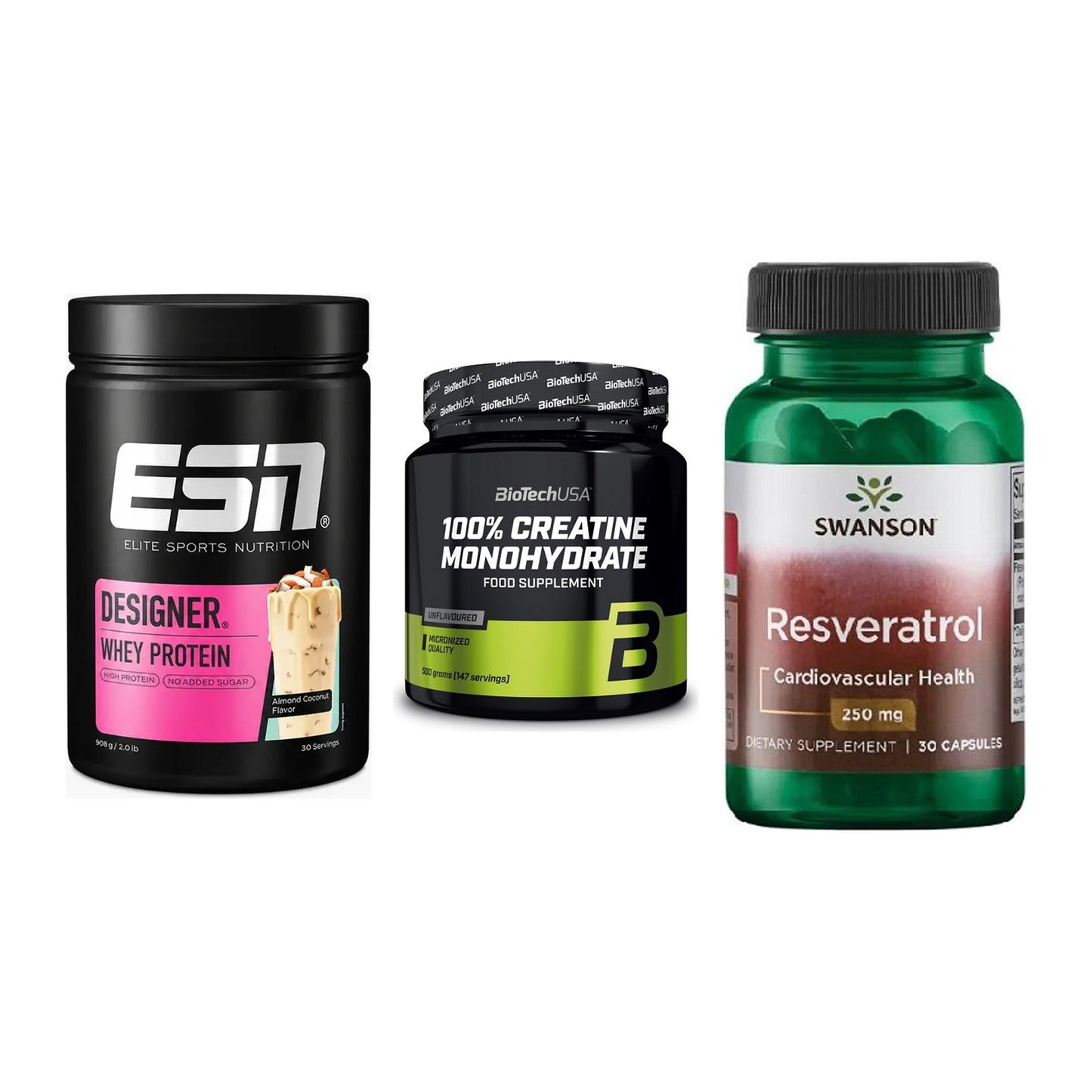 Einsteiger-Set: ESN Designer + BioTech Creatine + Swanson Resverat – alle enthaltenen Artikel