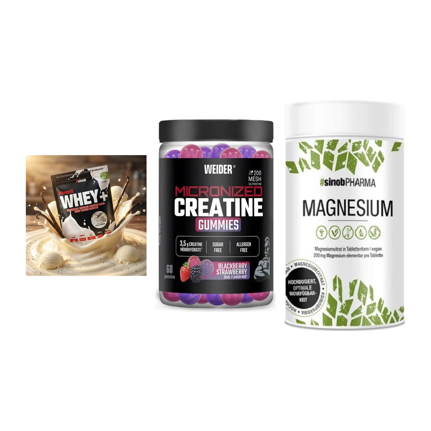 Einsteiger-Set: Sinob Honest + Weider Micronize + Sinob Magnesium – alle enthaltenen Artikel