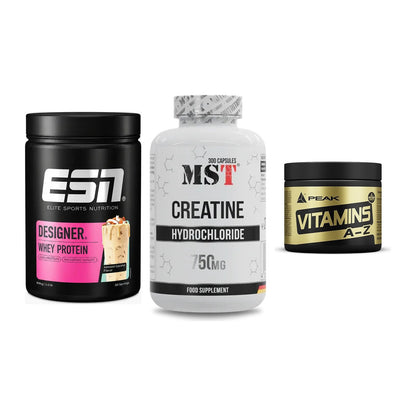 Einsteiger-Set: ESN Designer + MST Creatine HCL + Peak Vitamin A-Z – alle enthaltenen Artikel