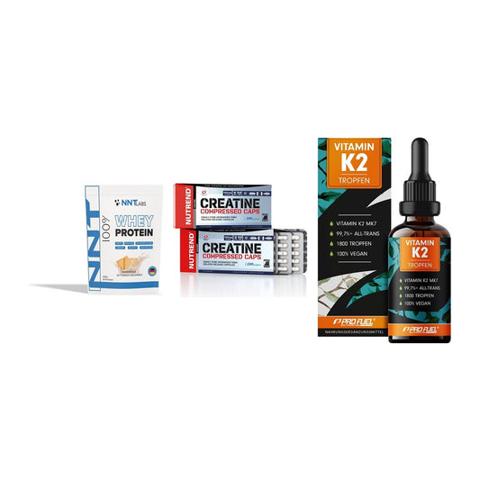 Einsteiger-Set: NNT Whey + Nutrend Creatine + ProFuel Vitamin – alle enthaltenen Artikel