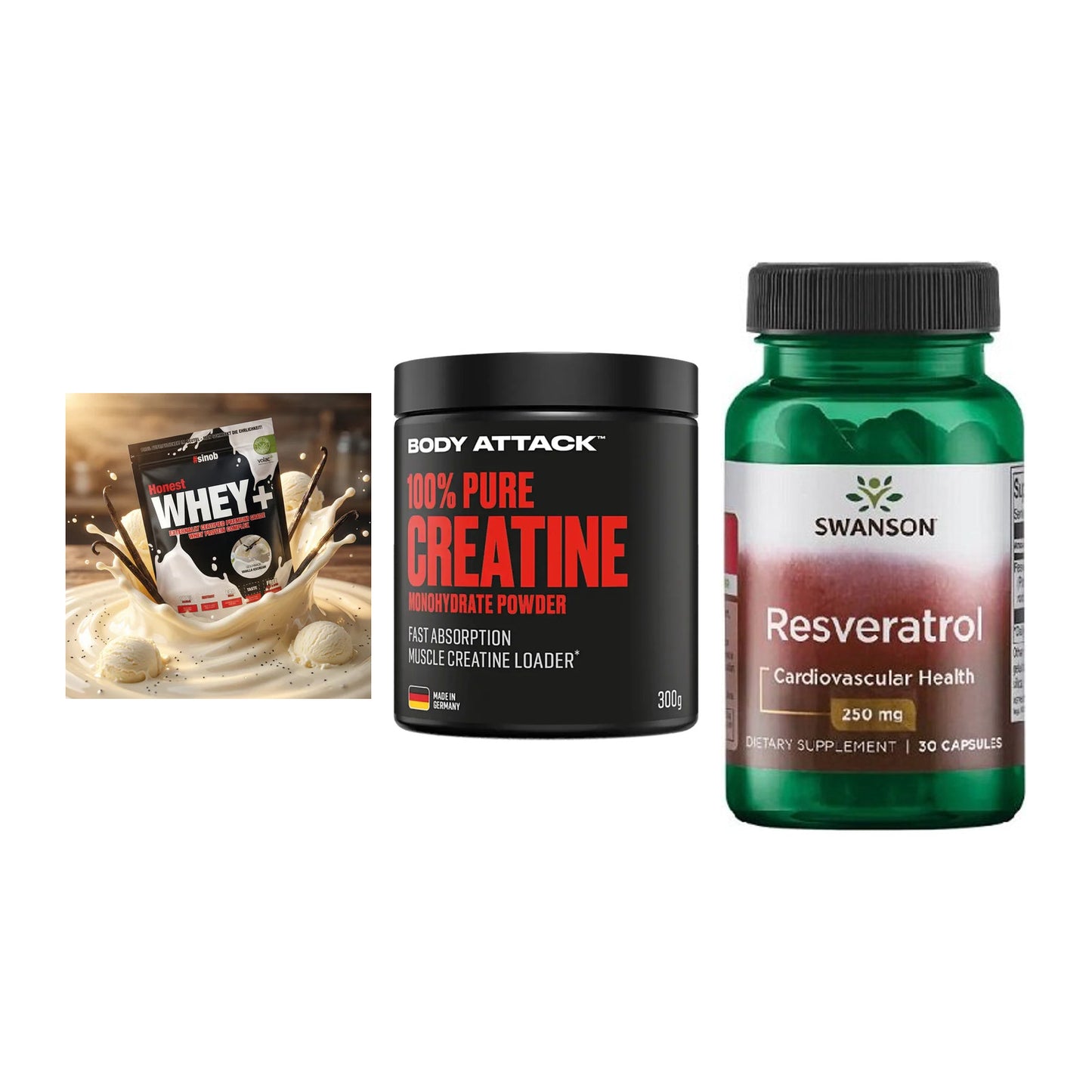 Einsteiger-Set: Sinob Honest + Body Attack 100% + Swanson Resverat – alle enthaltenen Artikel