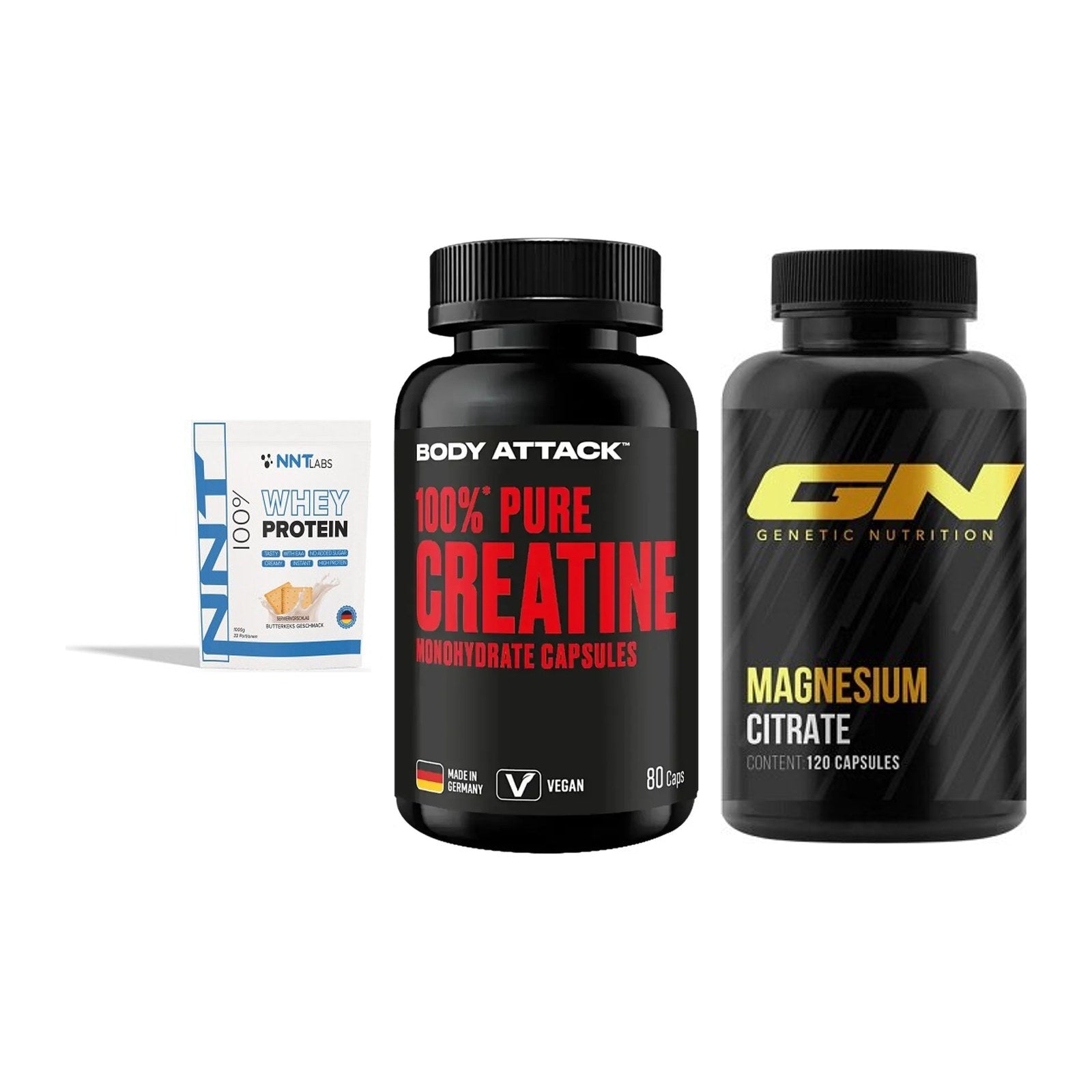 Einsteiger-Set: NNT Whey + Body Attack 100% + GN Magnesium – alle enthaltenen Artikel