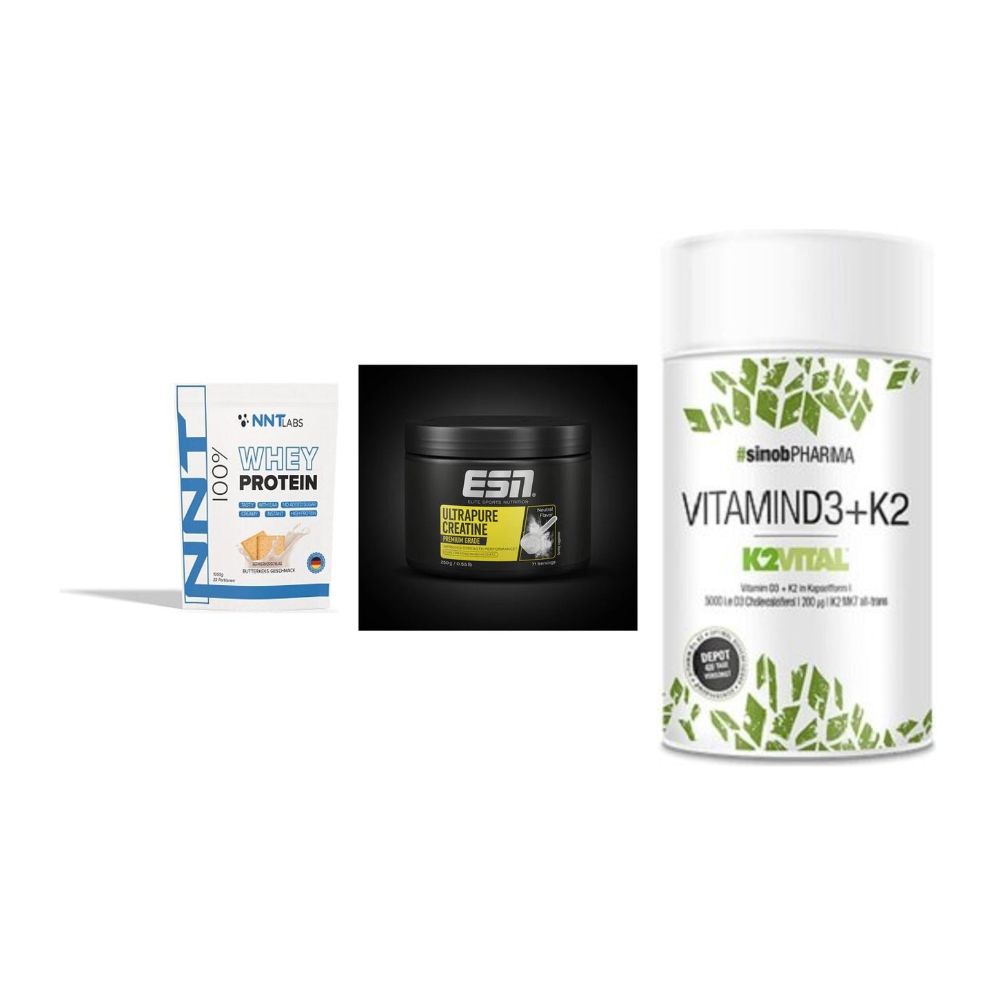Einsteiger-Set: NNT Whey + ESN Ultrapure + Sinob Vitamin D3 – alle enthaltenen Artikel