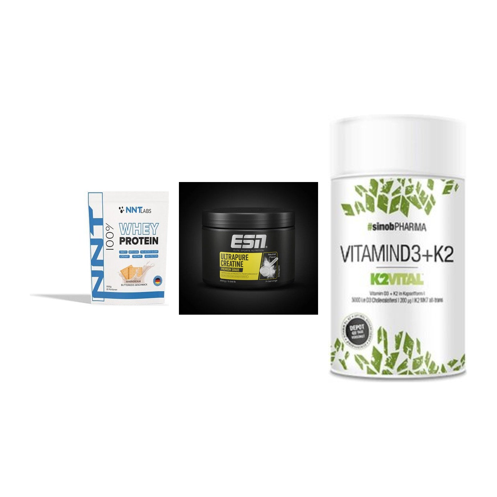 Einsteiger-Set: NNT Whey + ESN Ultrapure + Sinob Vitamin D3 – alle enthaltenen Artikel