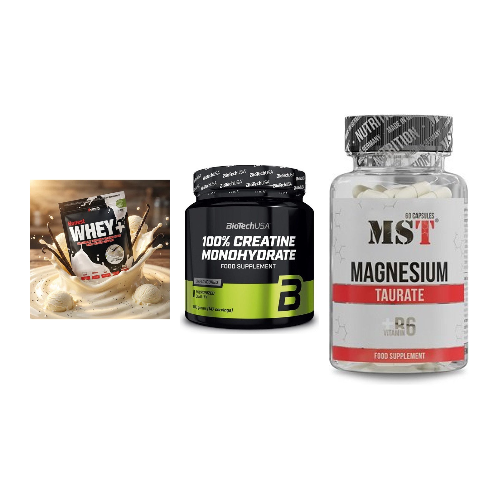 Einsteiger-Set: Sinob Honest + BioTech Creatine + MST Magnesium – alle enthaltenen Artikel