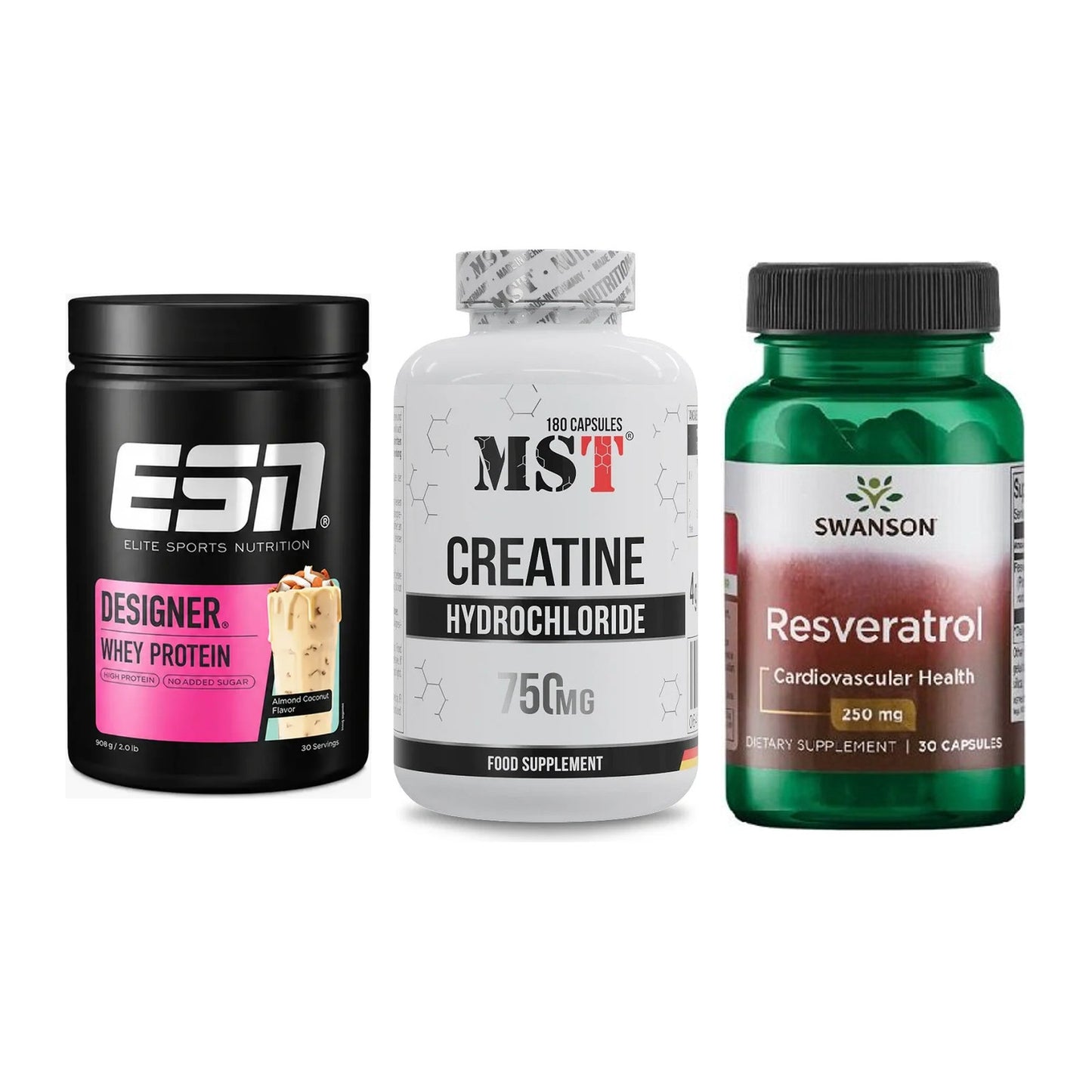 Einsteiger-Set: ESN Designer + MST Creatine HCL + Swanson Resverat – alle enthaltenen Artikel