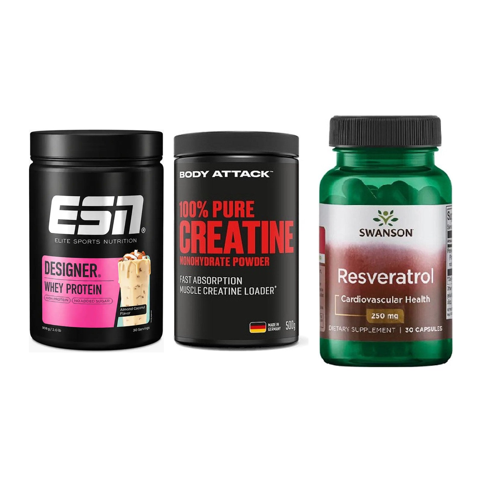 Einsteiger-Set: ESN Designer + Body Attack 100% + Swanson Resverat – alle enthaltenen Artikel