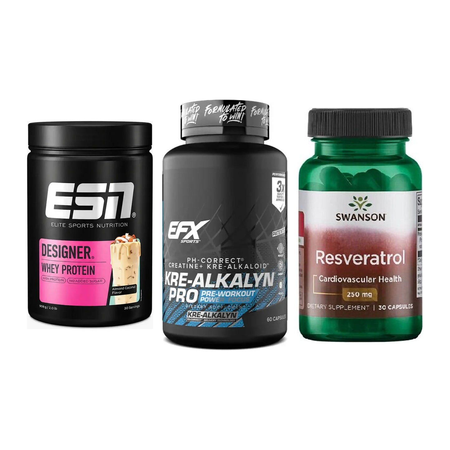Einsteiger-Set: ESN Designer + EFX Kre-Alkalyn + Swanson Resverat – alle enthaltenen Artikel