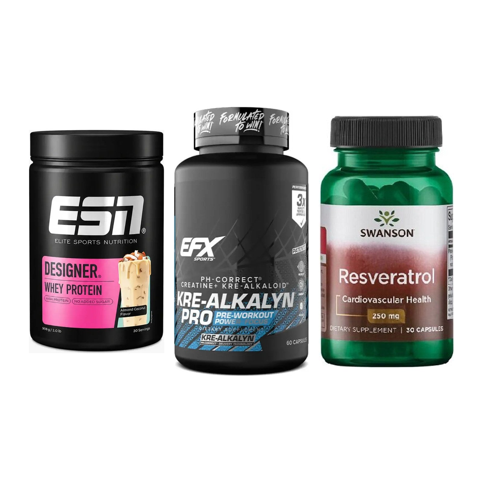 Einsteiger-Set: ESN Designer + EFX Kre-Alkalyn + Swanson Resverat – alle enthaltenen Artikel
