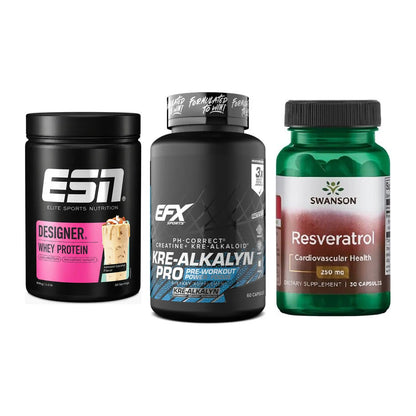 Einsteiger-Set: ESN Designer + EFX Kre-Alkalyn + Swanson Resverat – alle enthaltenen Artikel