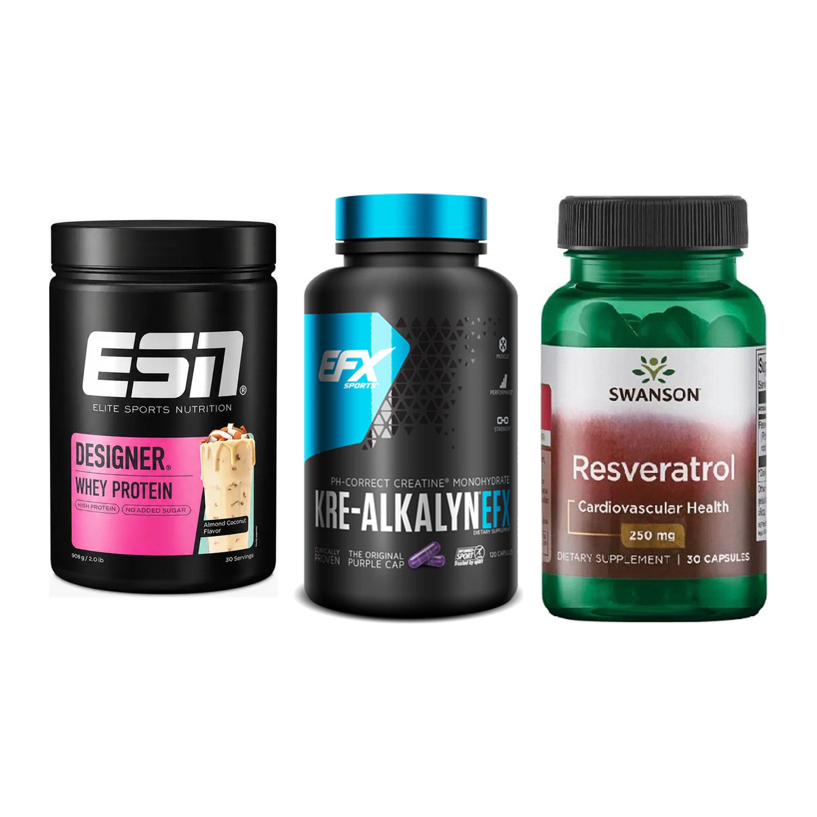 Einsteiger-Set: ESN Designer + EFX Kre-Alkalyn + Swanson Resverat – alle enthaltenen Artikel