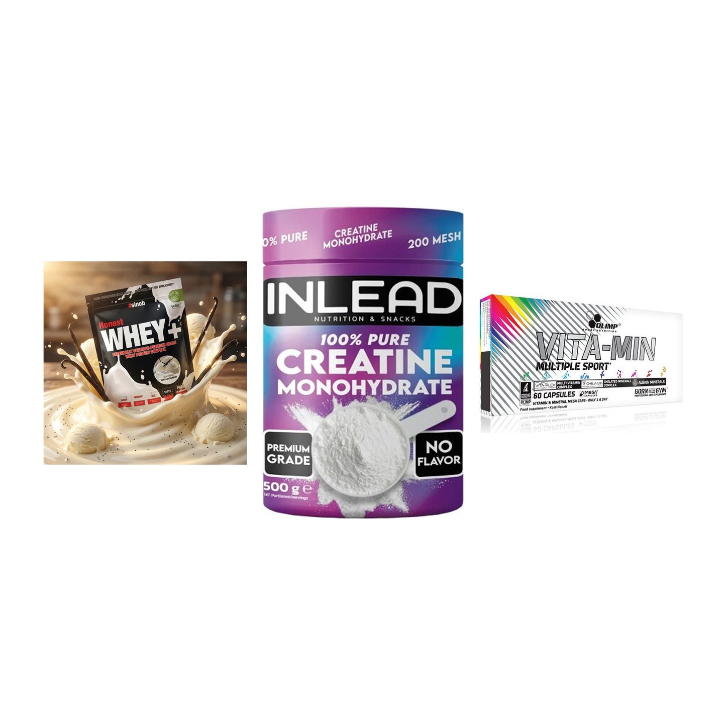 Einsteiger-Set: Sinob Honest + INLEAD Creatine + Olimp Vita-Min – alle enthaltenen Artikel