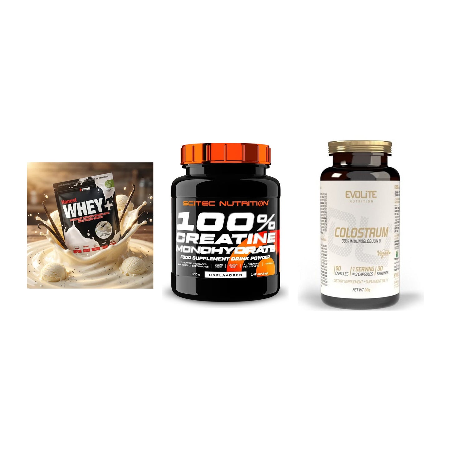 Einsteiger-Set: Sinob Honest + Scitec Creatine + Evolite Nutritio – alle enthaltenen Artikel