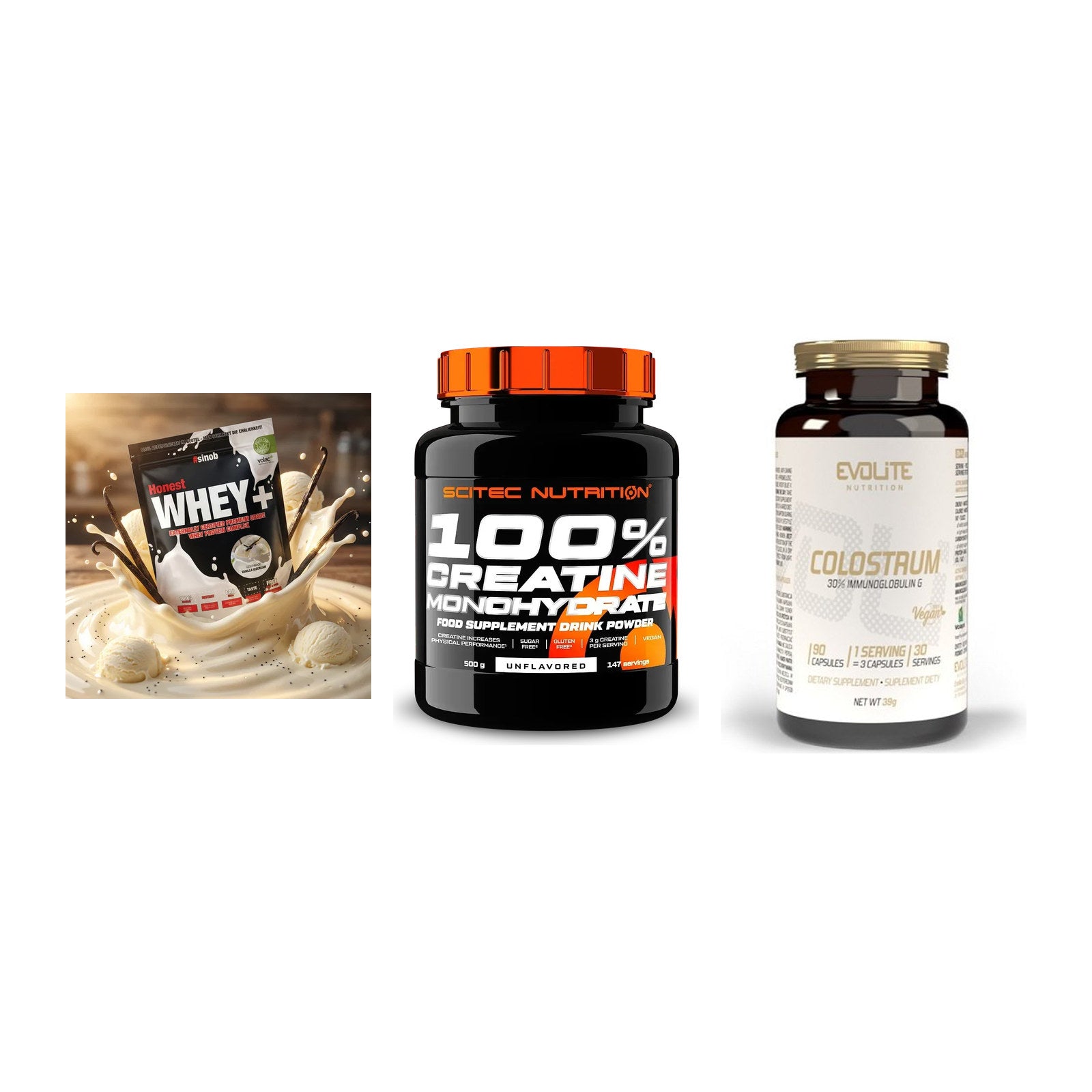 Einsteiger-Set: Sinob Honest + Scitec Creatine + Evolite Nutritio – alle enthaltenen Artikel