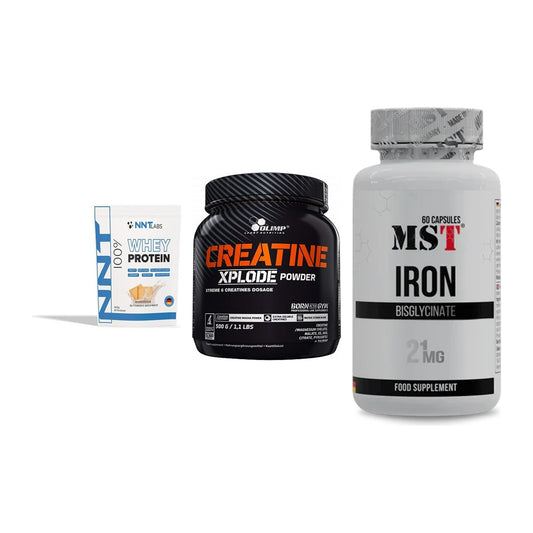 Einsteiger-Set: NNT Whey + Olimp Creatine + MST Iron Bisglyc – alle enthaltenen Artikel