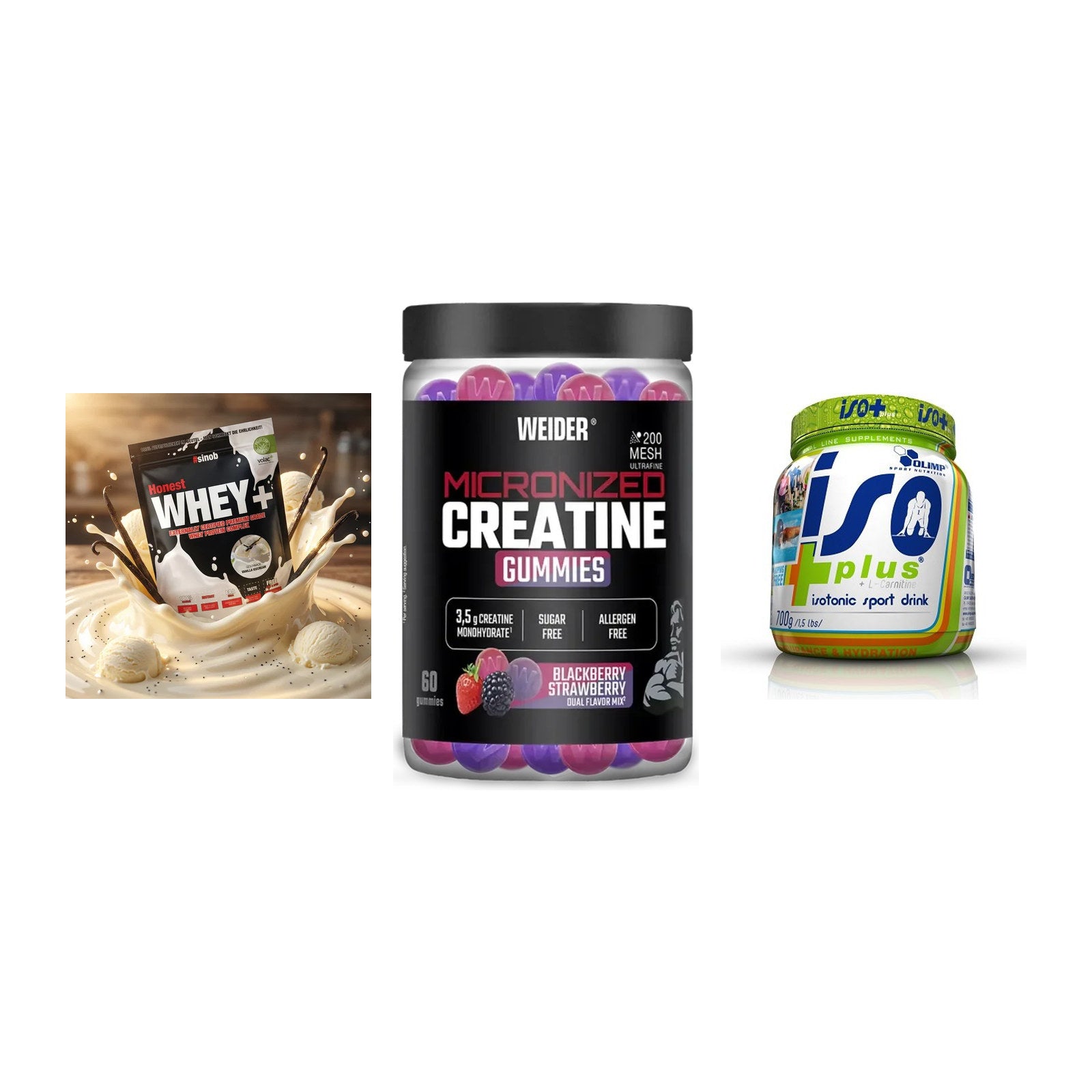 Einsteiger-Set: Sinob Honest + Weider Micronize + Olimp Iso Plus – alle enthaltenen Artikel