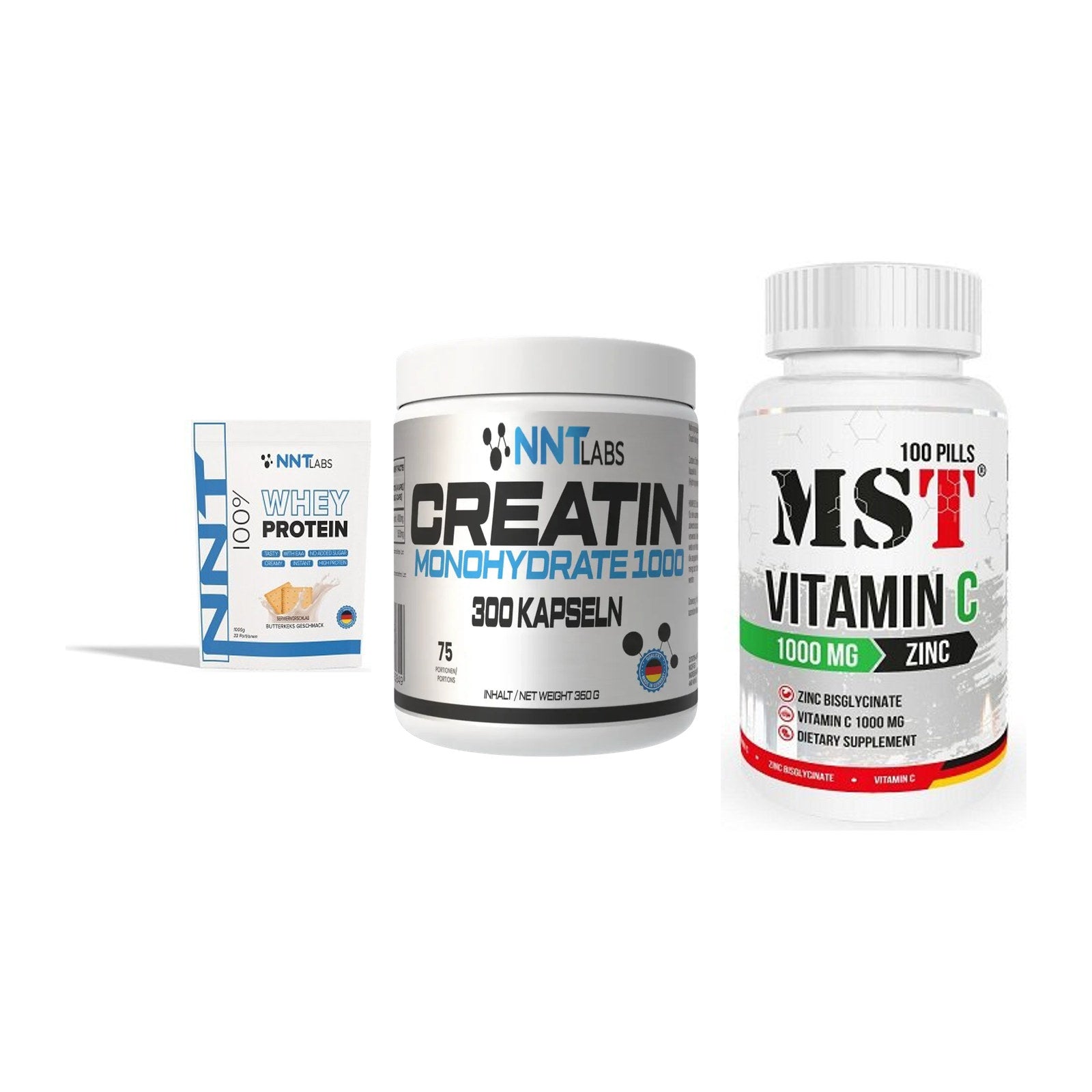 Einsteiger-Set: NNT Whey + NNT Creatin 1000 + MST Vitamin C – alle enthaltenen Artikel